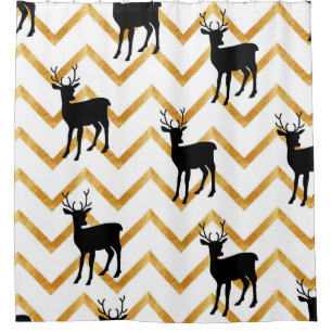 Black deer, gold texture pattern. shower curtain