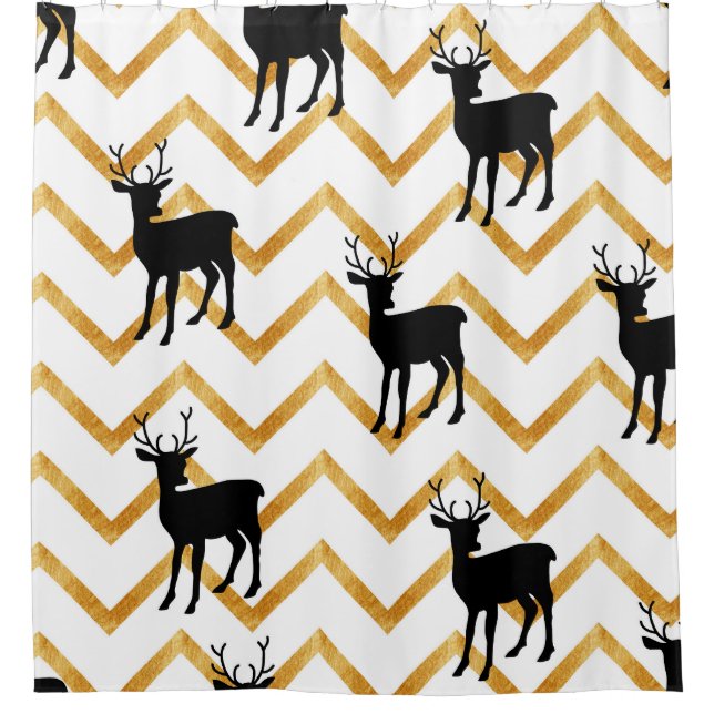 Black deer, gold texture pattern. shower curtain (Front)