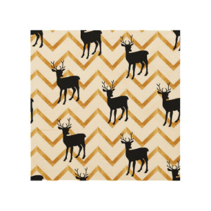 Black deer, gold texture pattern. wood wall art