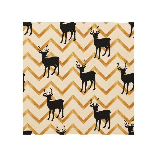 Black deer, gold texture pattern. wood wall art (Front)