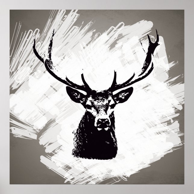 Black deer head on white | Poster (Front)