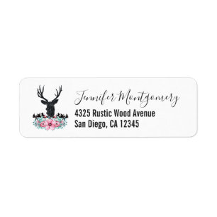Black Deer Head w/ Pink Florals & Mountains Label