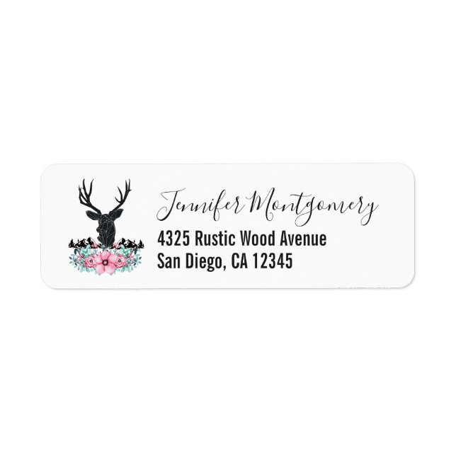 Black Deer Head w/ Pink Florals & Mountains Label (Front)
