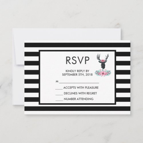 Black Deer Head w Pink Flower Bouquet RSVP