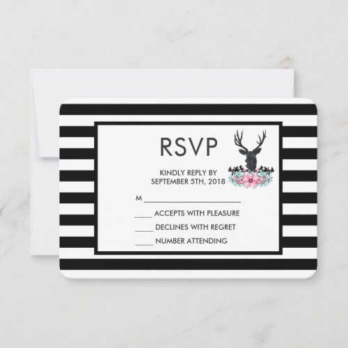 Black Deer Head w Pink Flower Bouquet RSVP