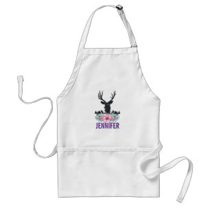 Black Deer Head w/ Pink Flowers & Mountains Adult Apron