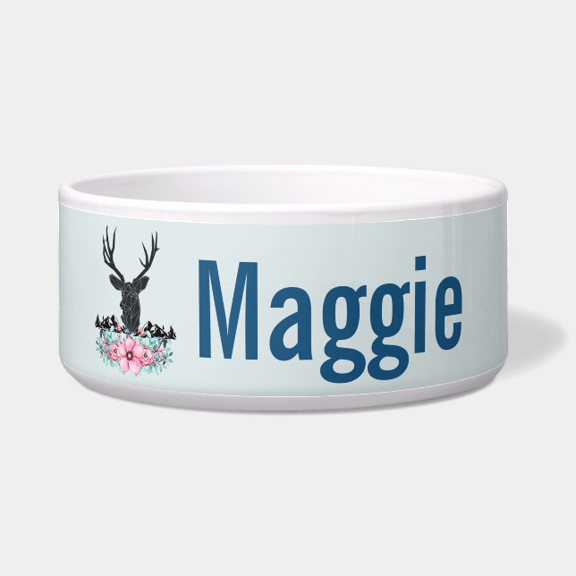 Black Deer Head w/ Pink Flowers & Mountains Bowl (Front)