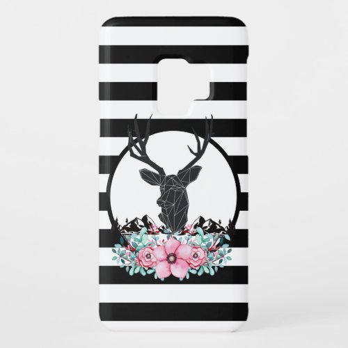 Black Deer Head w Pink Flowers  Mountains Case_Mate Samsung Galaxy S9 Case