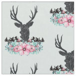 Black Deer Head w/ Pink Flowers &amp; Mountains Fabric
