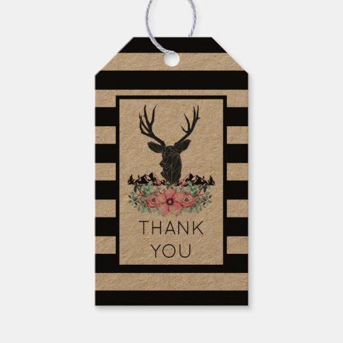 Black Deer Head w Pink Flowers  Mountains Gift Tags