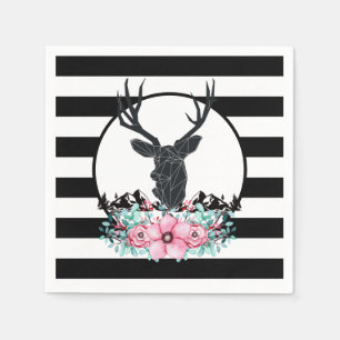 Black Deer Head w/ Pink Flowers & Mountains Napkins