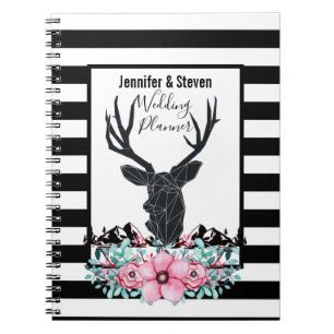 Black Deer Head w/ Pink Flowers & Mountains Notebook