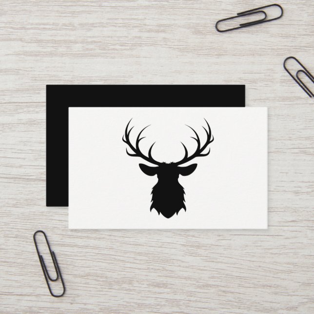 Black Deer Head with Antlers Silhouette Business Card (Front/Back In Situ)