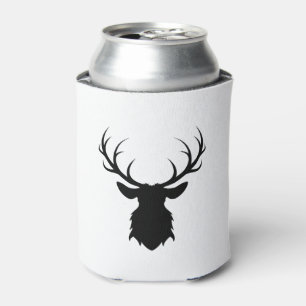 Black Deer Head with Antlers Silhouette Can Cooler