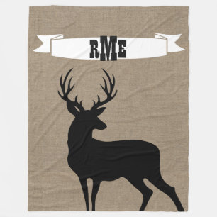 Black Deer Ribbon Monogram Fleece Blanket