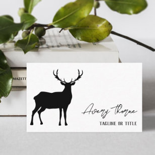 Black Deer Silhouette Name In Signature Script Business Card