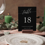 Black Delicate Calligraphy Names & Wedding Date Table Number<br><div class="desc">Elegant table cards in black and white with a delicate calligraphy script. Add your names and wedding date too!</div>