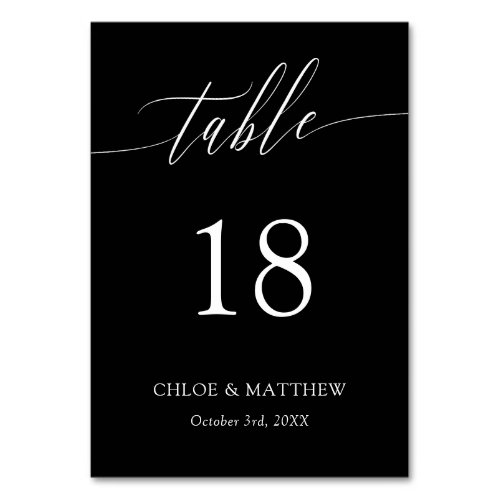 Black Delicate Calligraphy Names  Wedding Date Table Number