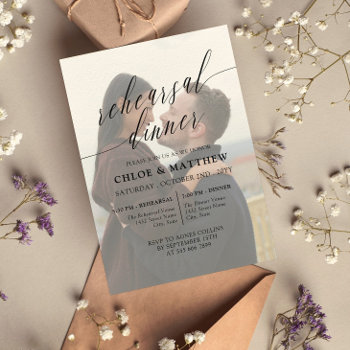 Black Delicate Calligraphy Photo Rehearsal Dinner Invitation by Paperpaperpaper at Zazzle