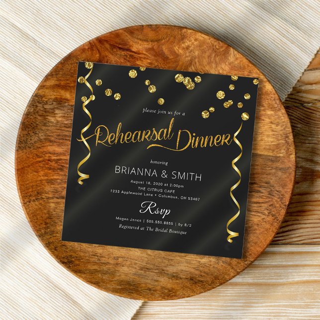 Black Delicate Elegant Rehearsal Dinner Invitation (Creator Uploaded)