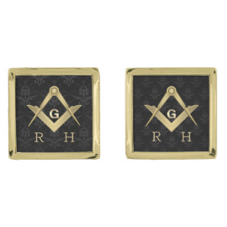 Black Demask Masonic Monogrammed Cufflinks