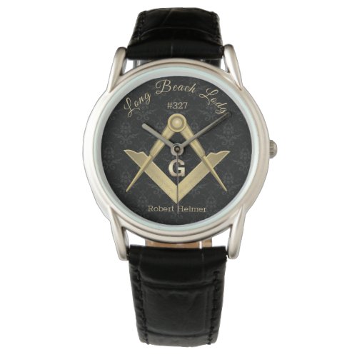 Black Demask Masonic Monogrammed Watch