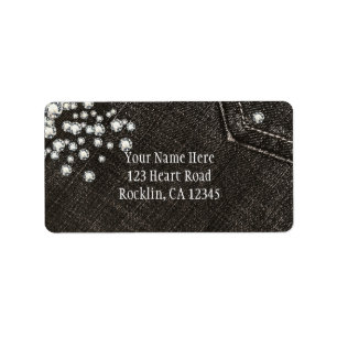 Black Denim & Diamonds Glam Crown Party Favor Label