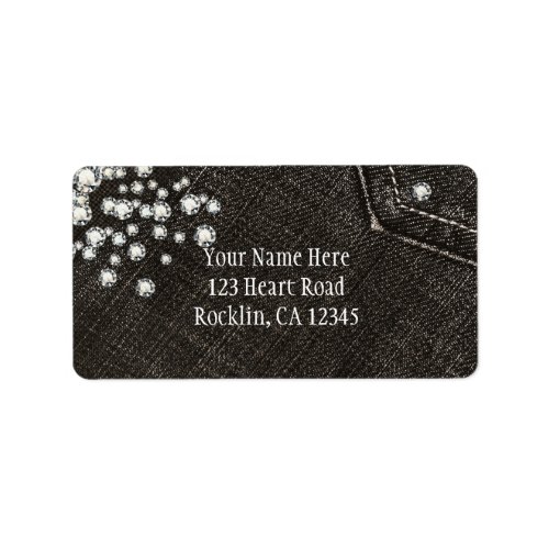 Black Denim  Diamonds Glam Crown Party Favor Label