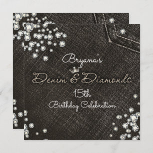 Black Denim & Diamonds Glam Crown Party Invitation
