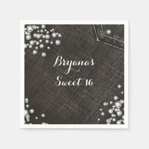 Black Denim & Diamonds Glam Crown Party Paper Napkins