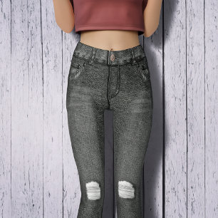 Black Denim Distressed Knee Skinny Jeans Leggings