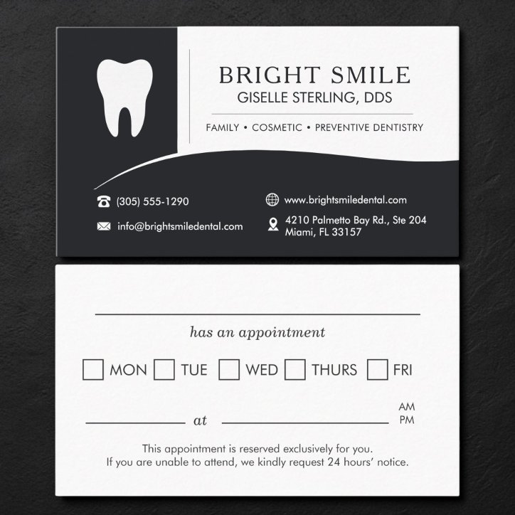 Black Dental Office Tooth Appointment Business Card