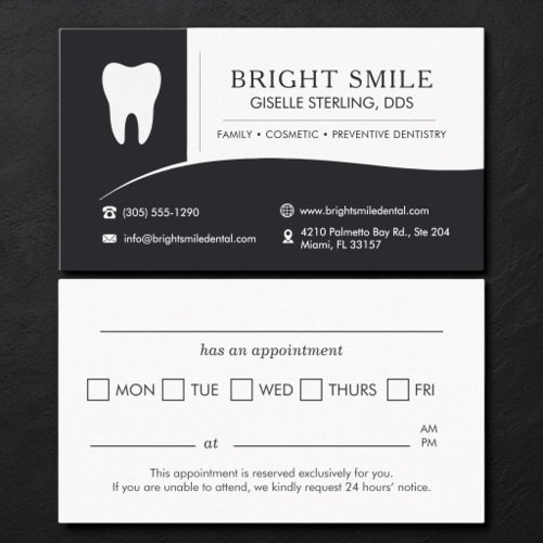 Black Dental Office Tooth Appointment Card