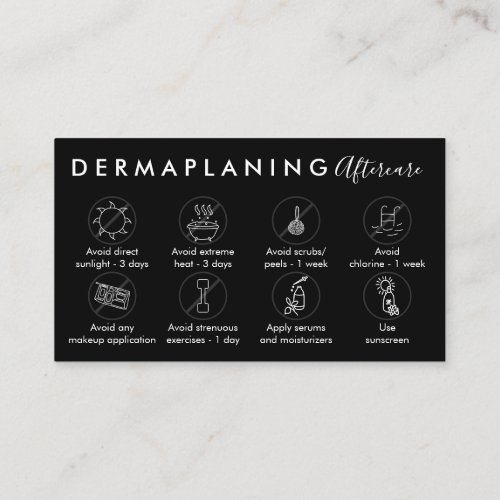 Black Dermaplaning Aftercare Post Instruction Business Card