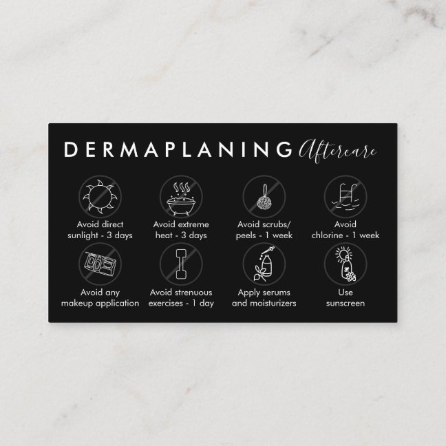Black Dermaplaning Aftercare Post Instruction Business Card