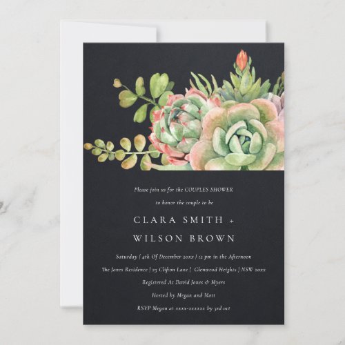 BLACK DESERT SUCCULENT CACTI FOLIAGE COUPLE SHOWER INVITATION