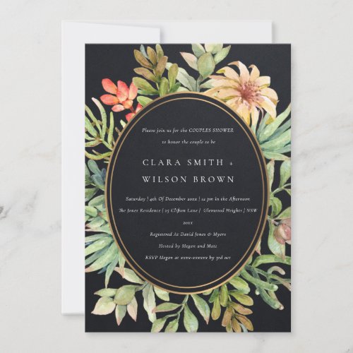 BLACK DESERT SUCCULENT CACTI FOLIAGE COUPLE SHOWER INVITATION