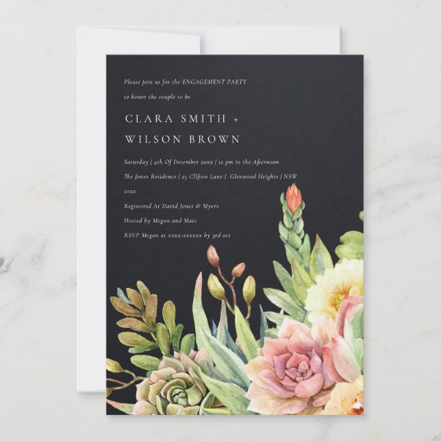 BLACK DESERT SUCCULENT CACTI FOLIAGE ENGAGEMENT INVITATION (Front)