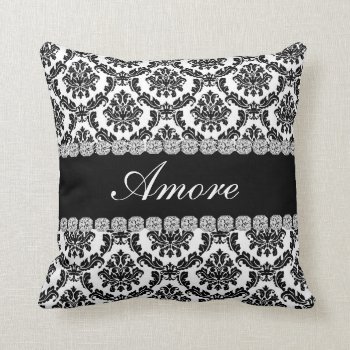 Black Design Damask   Bling Look Pillow Amore Gift by PersonalCustom at Zazzle