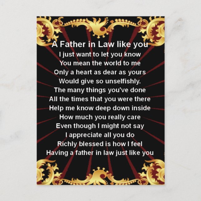 Black design   Father in Law Poem Postcard (Front)