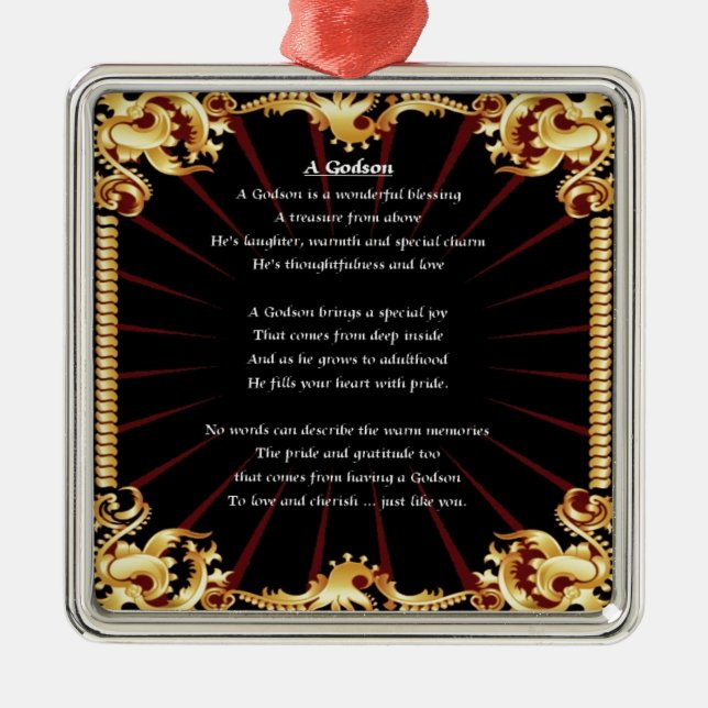 Black Design  Godson poem Metal Ornament (Front)