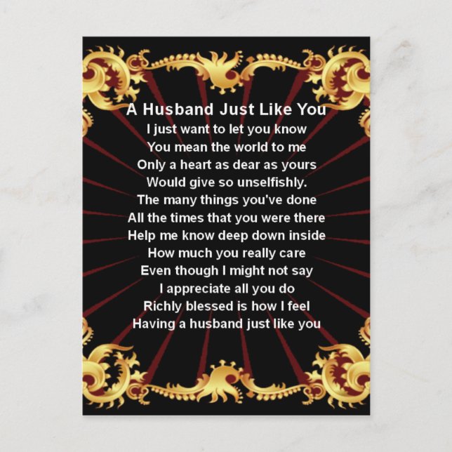 Black Design   Husband Poem Postcard (Front)