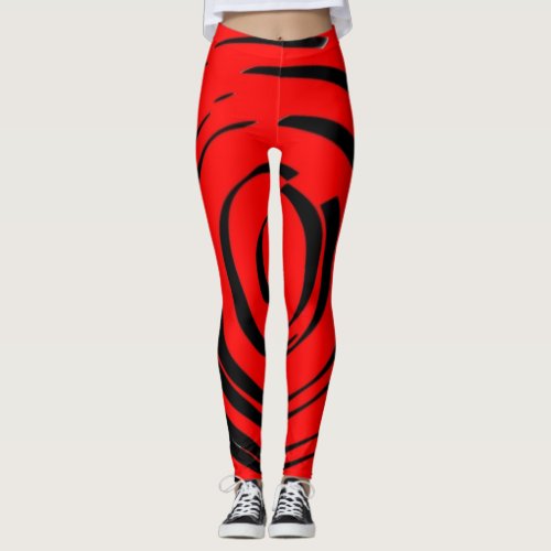 Black design on Red background Leggings