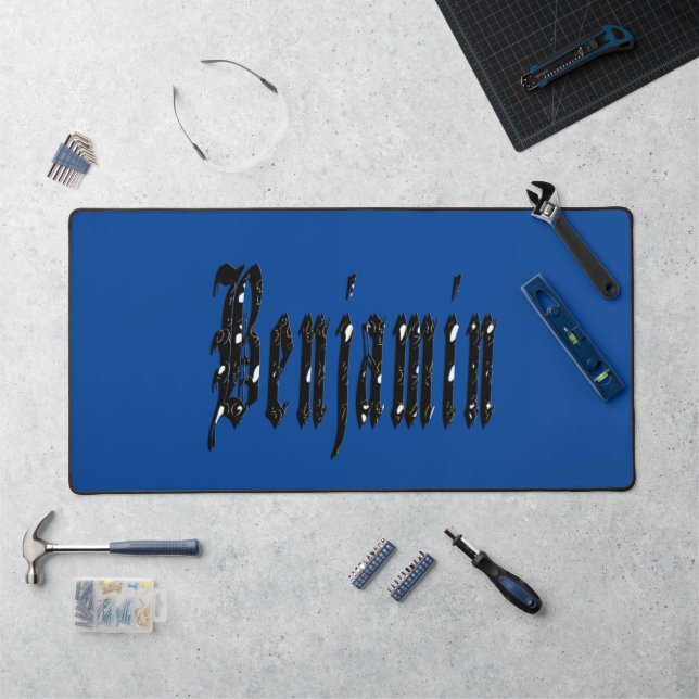 Black Designed Benjamin Name, Desk Mat (Workstation)