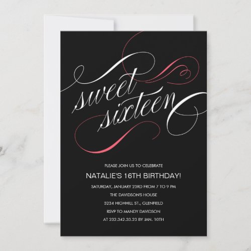 Black Designer Sweet Sixteen Invitations