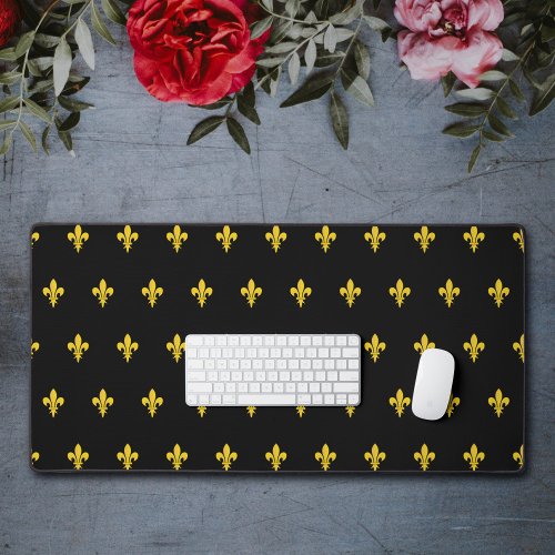 Black Desk Mat with gold Fleur de Lis