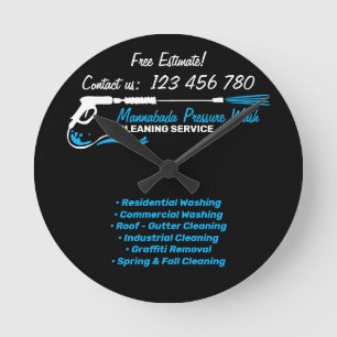 Black Detail Pressure Power Washing Hard Cleaning Round Clock