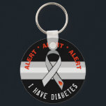 Black Diabetes Alert Key Chain Awareness Ribbon<br><div class="desc">Diabetes Alert Key Chain gray and red Awareness Ribbon</div>