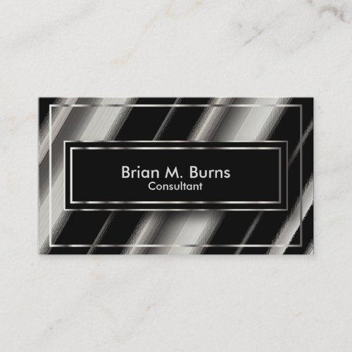 Black Diagonal Abstract  Metallic Silver Business Card