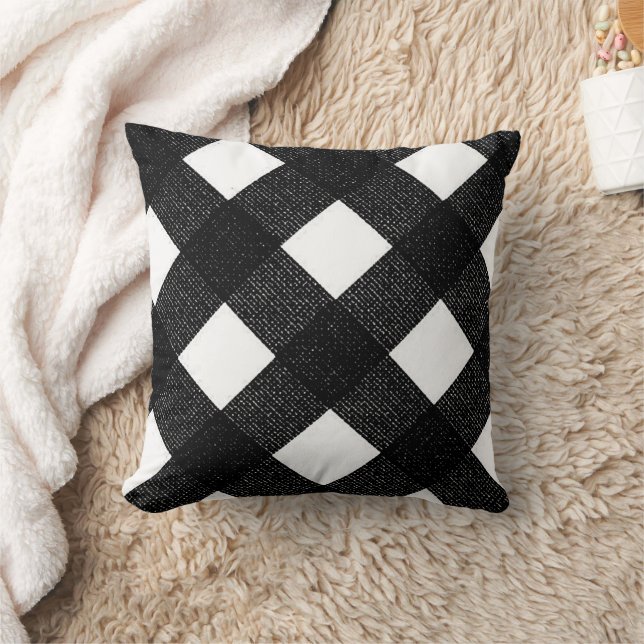 Black Diagonal Buffalo Checkered Throw Pillow (Blanket)